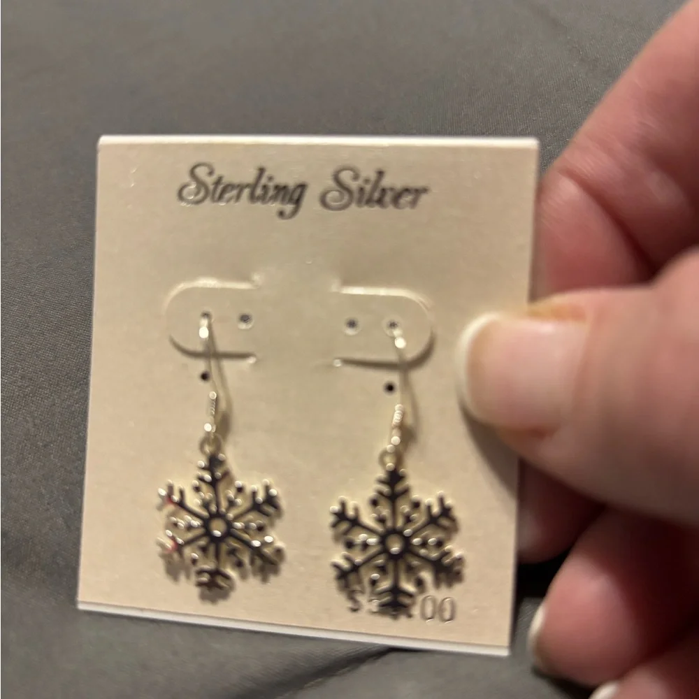 Sterling Silver Snowflake Earrings - Picture 5 of 7